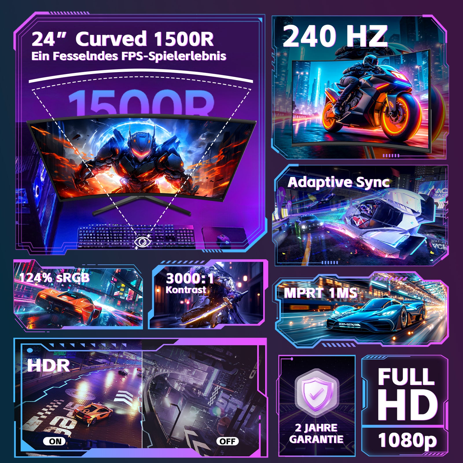 AMZG24C1 Pro, 24" Curved Gaming Monitor 240Hz FHD