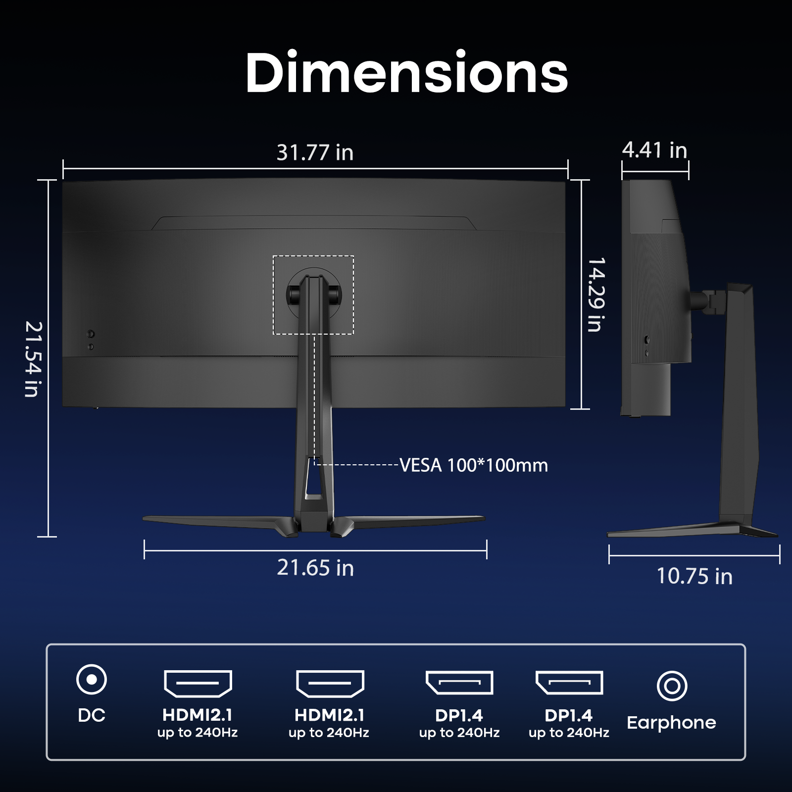AMZG34C8Q Pro, Ultrawide Curved Gaming Monitor QHD 3440x1440p 240Hz