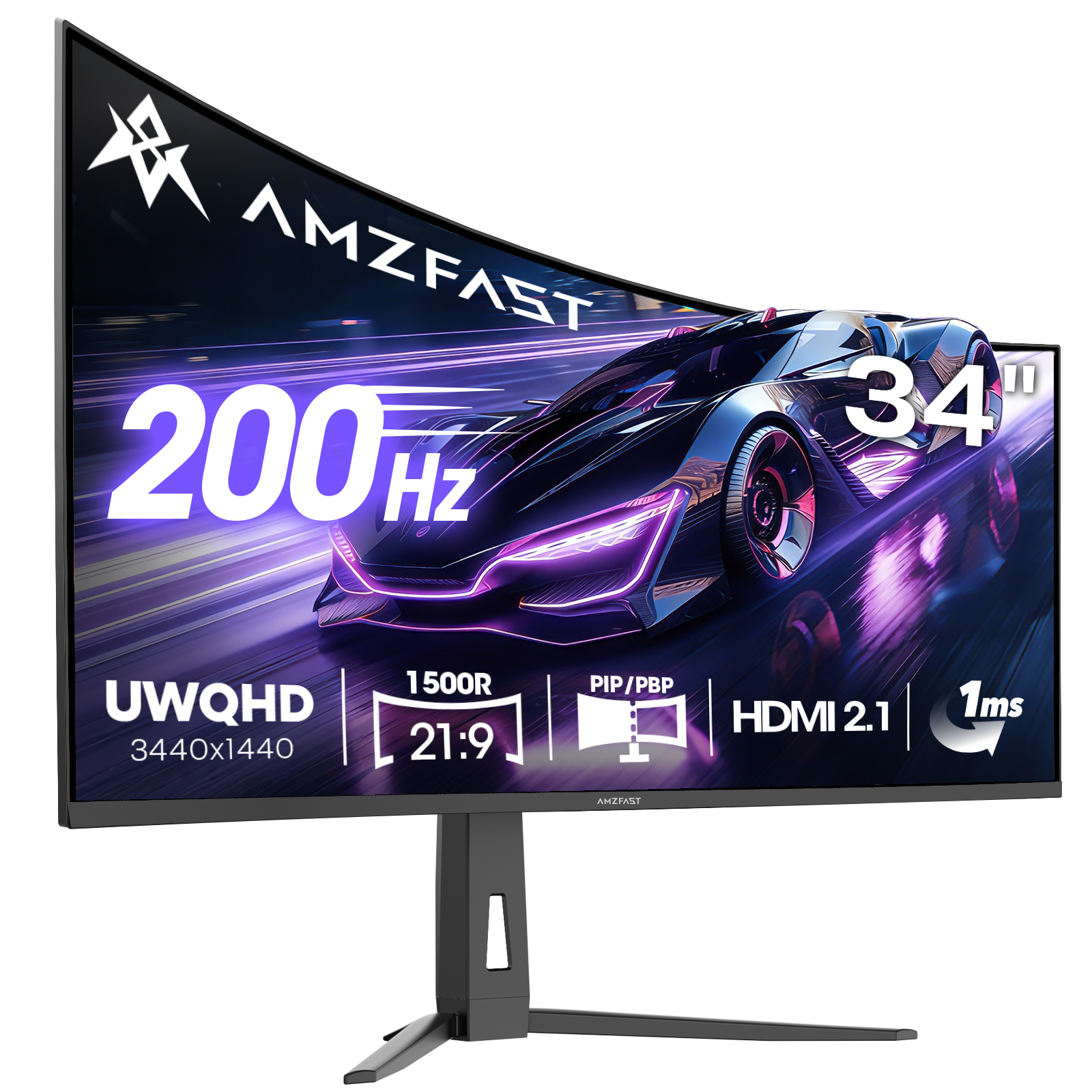 AMZG34C8Q, 34" Ultrawide Curved Gaming Monitor UWQHD 3440x1440p 200Hz