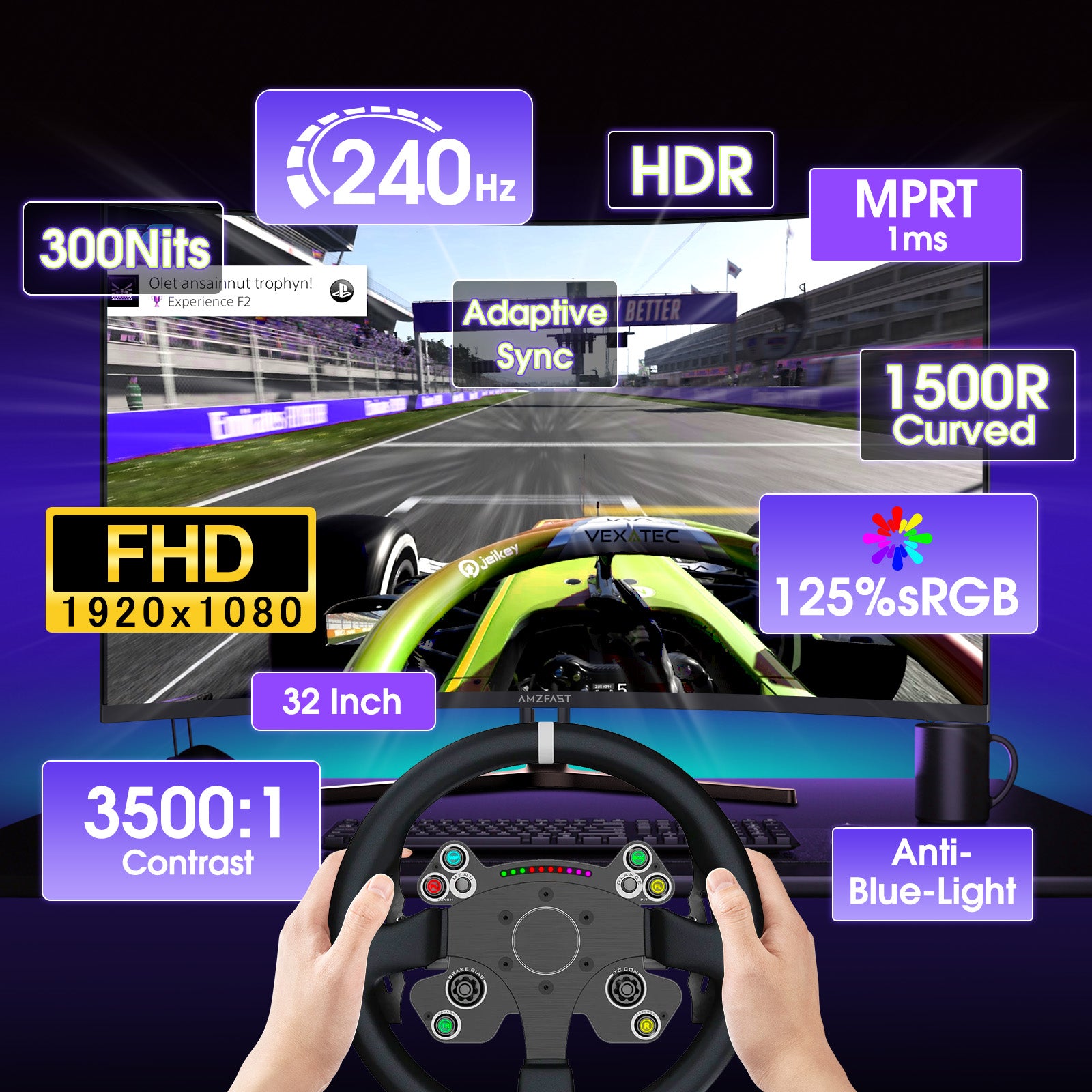 AMZG32C1F, 32" Curved Gaming Monitor 240Hz FHD