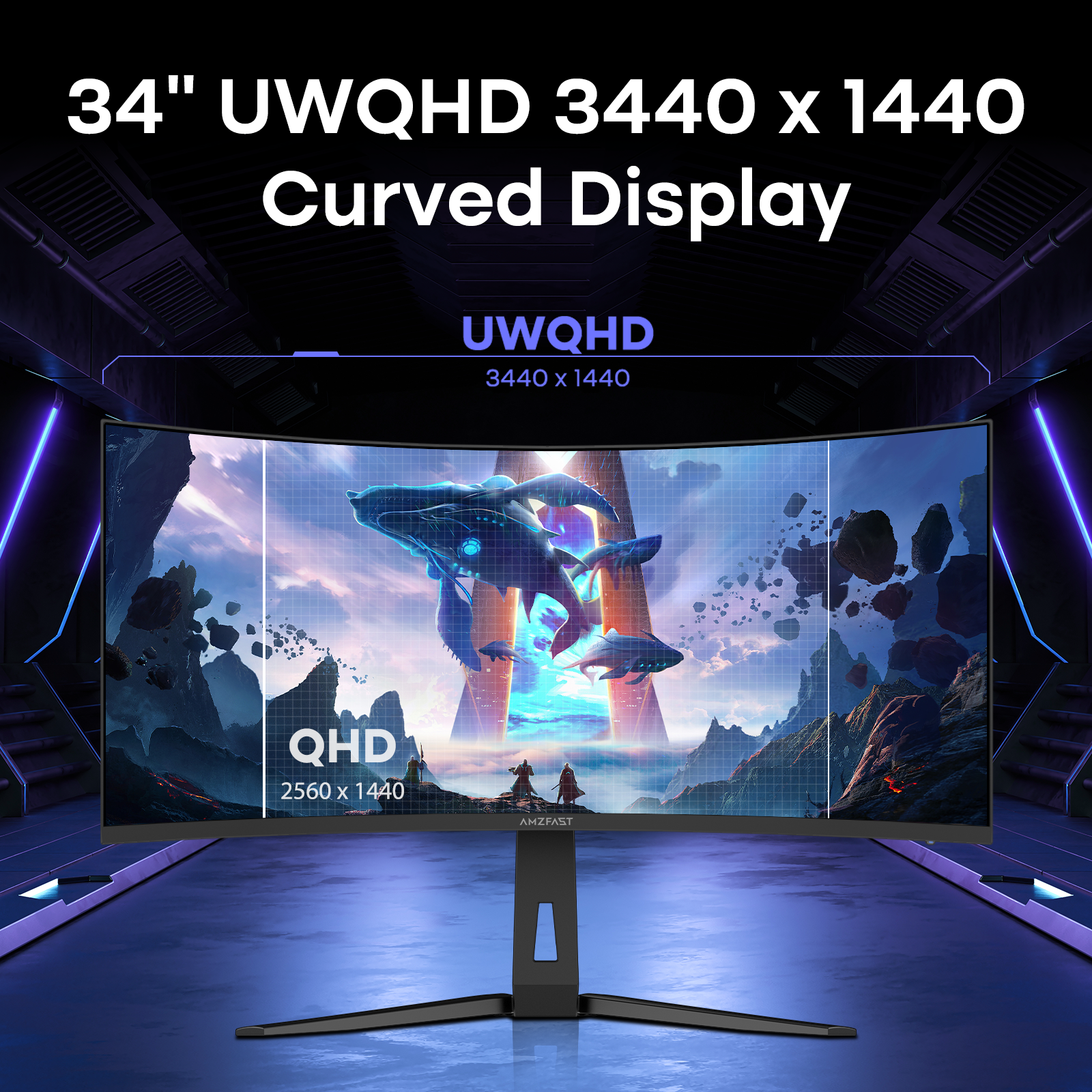 AMZG34C8Q Pro, Ultrawide Curved Gaming Monitor QHD 3440x1440p 240Hz