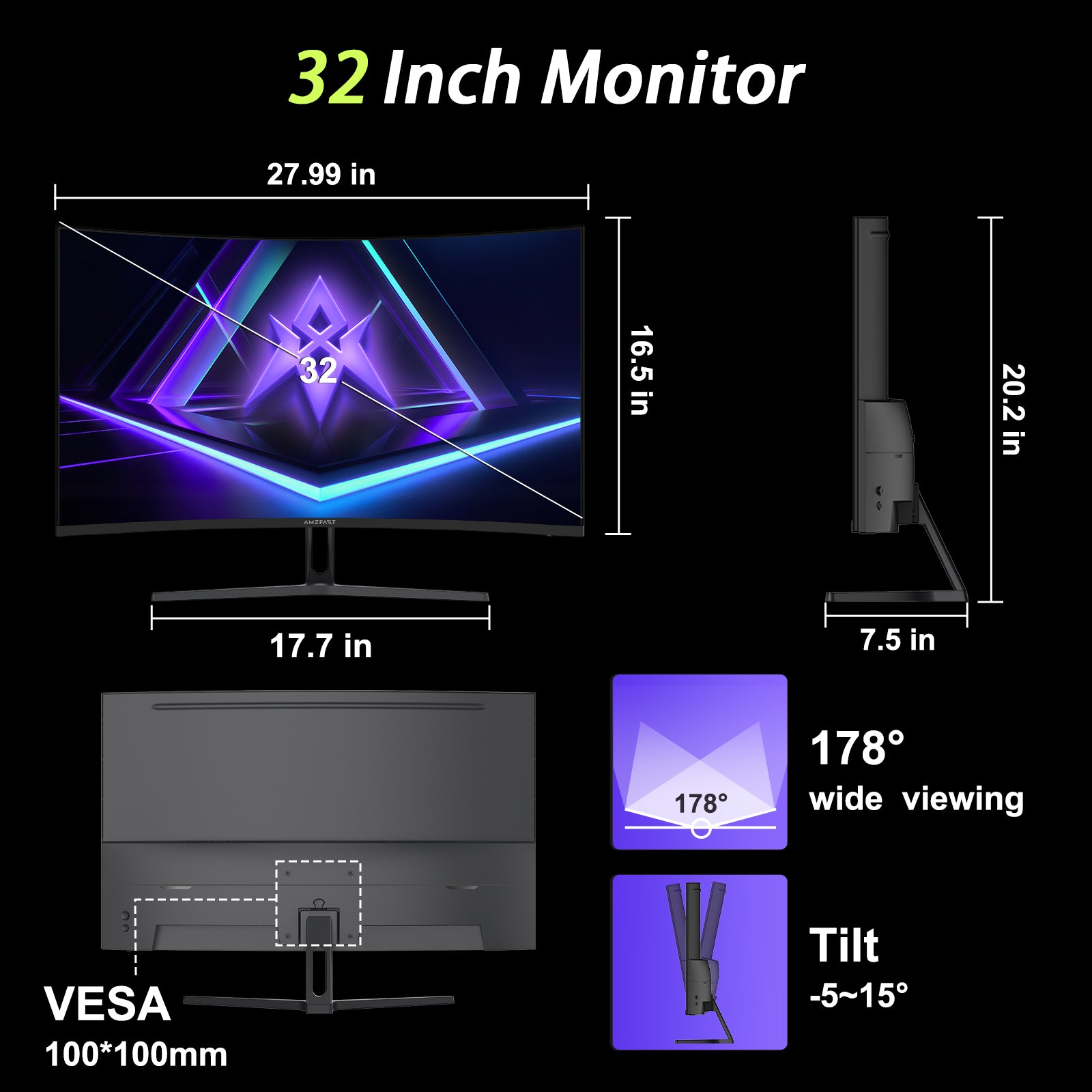 AMZG32C1F, 32" Curved Gaming Monitor 240Hz FHD