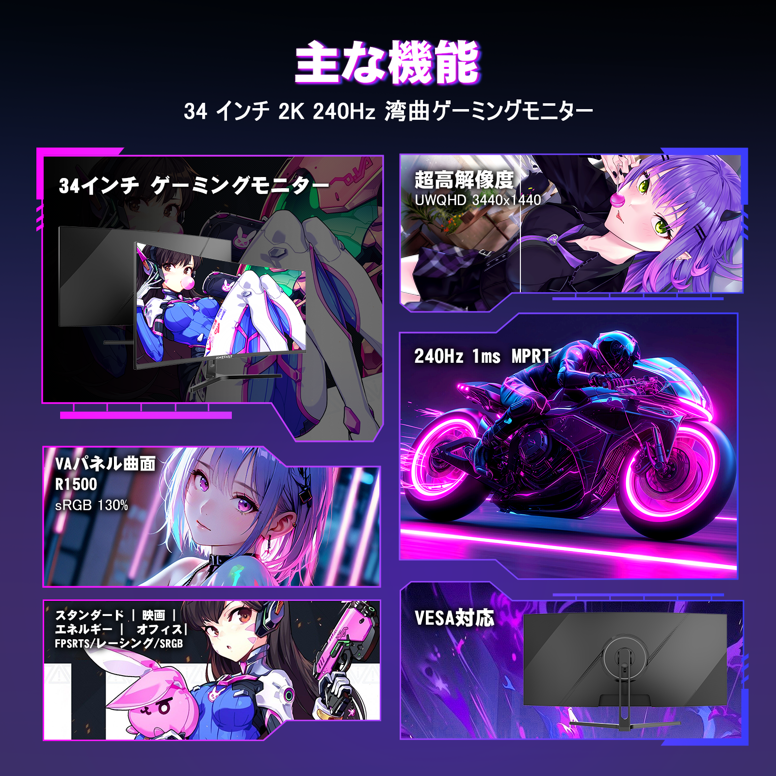 AMZG34C5Q Pro - 34inch Curved Gaming Monitor 240Hz UWQHD