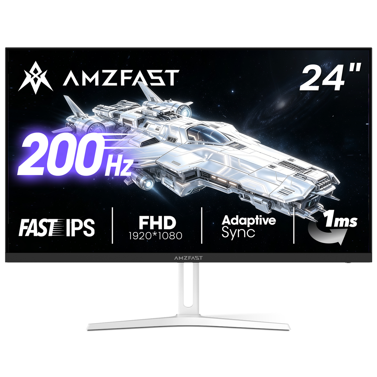 AMZFAST 24 Inch White Gaming Monitor 200Hz FHD Fast IPS 1ms MPRT