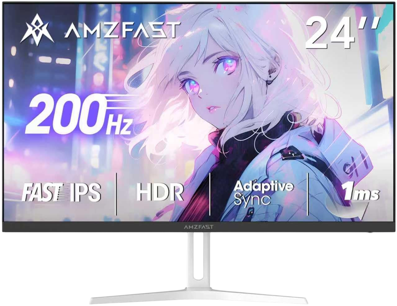 AMZFast 白 ゲーミングモニター 24インチ 200Hz Fast IPS HDR PS5対応