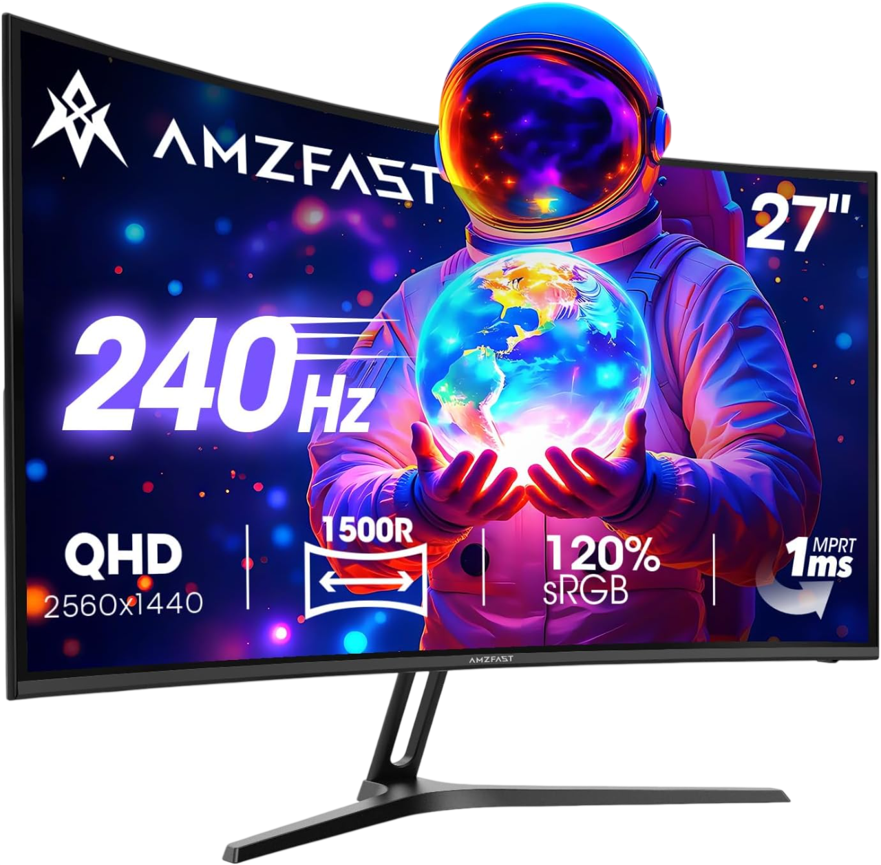 AMZFAST 27-inch Curved Gaming Monitor 240Hz WQHD 2560x1440 1ms