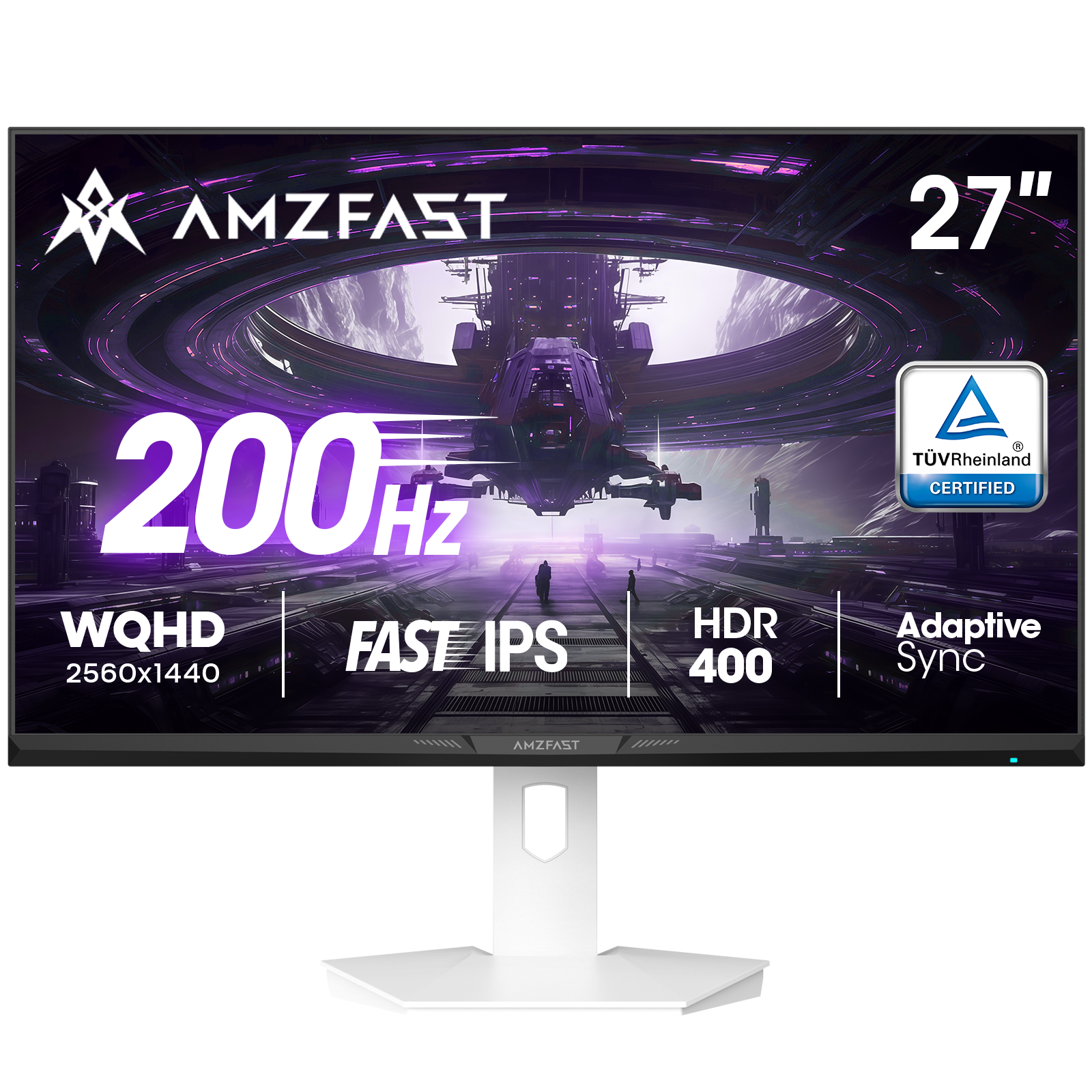 AMZFAST 27 Inch White Gaming Monitor 200Hz WQHD 2560x1440p Fast
