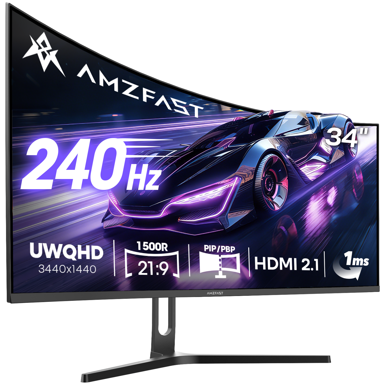 Amzfast 34インチ ゲーミングモニター AMZG34C5Q Pro AMZFAST 34 inch Ultrawide Curved Gaming Monitor 240Hz UWQHD