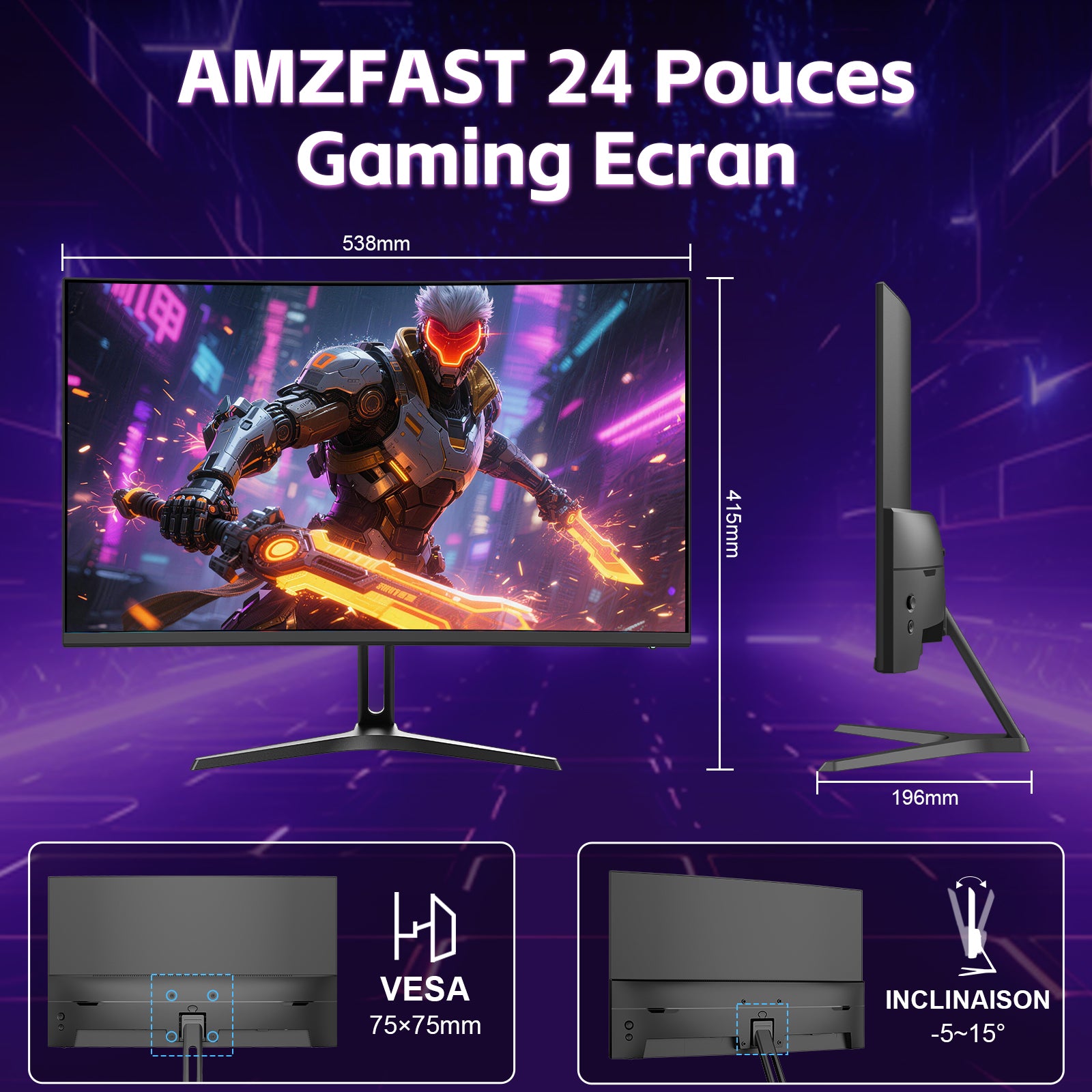 AMZG24C1 Pro, 24" Curved Gaming Monitor 240Hz FHD