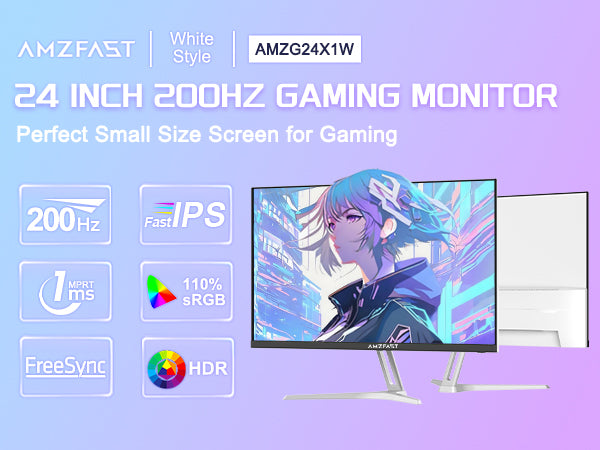 AMZFast 白 ゲーミングモニター 24インチ 200Hz Fast IPS HDR PS5対応