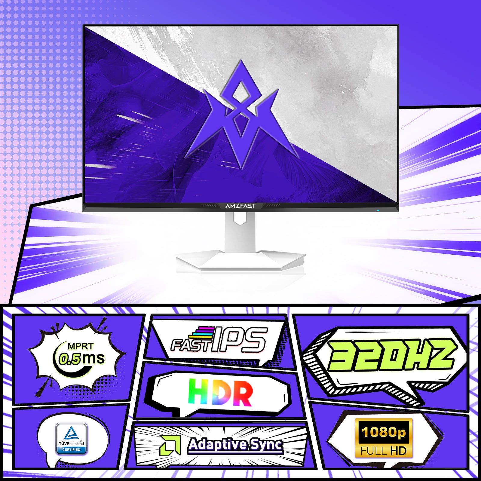 AMZG25F6F, 25 Zoll Weißer Gaming Monitor 320Hz FHD Fast IPS