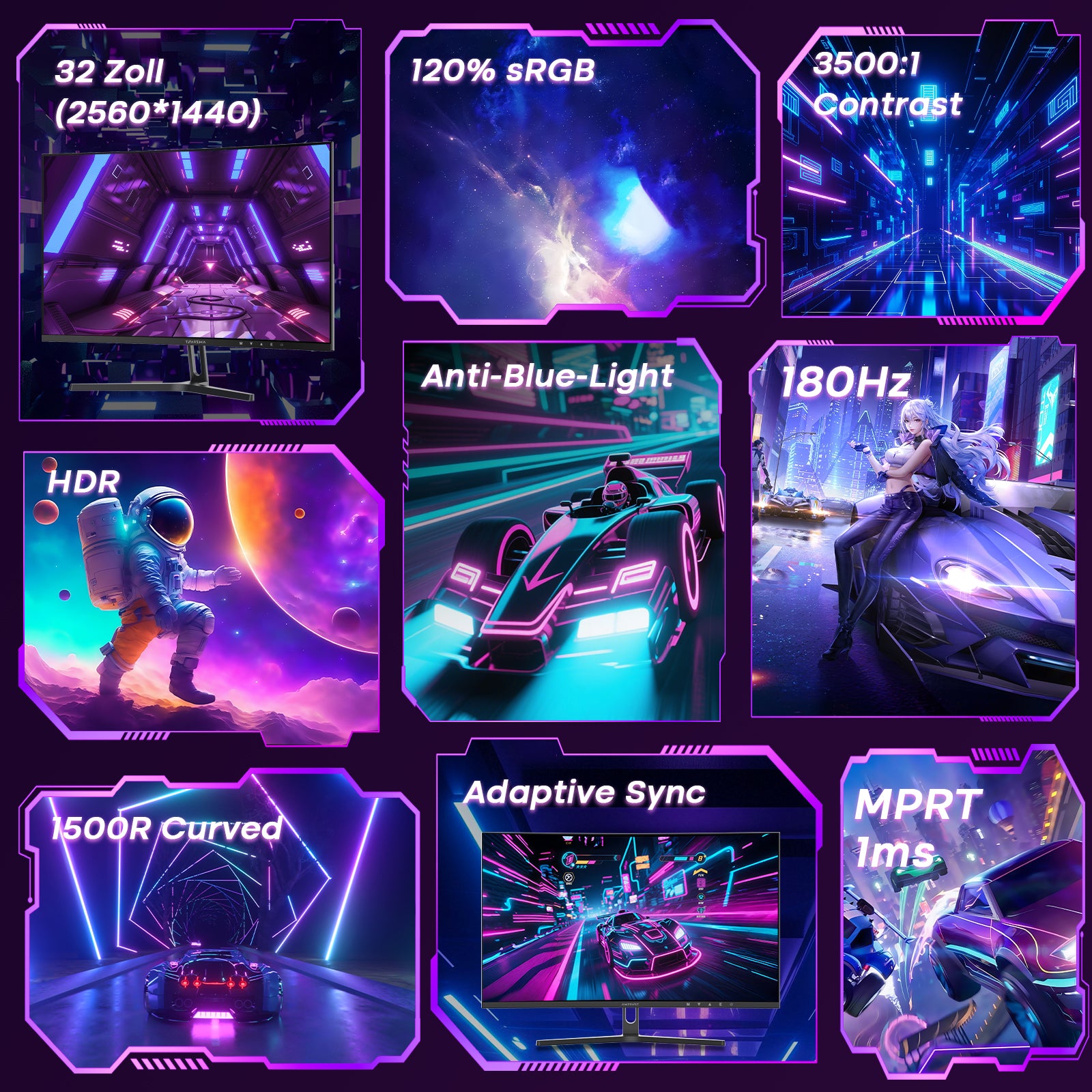 AMZG32C1Q, 32 Zoll Curved Gaming Monitor 180Hz QHD