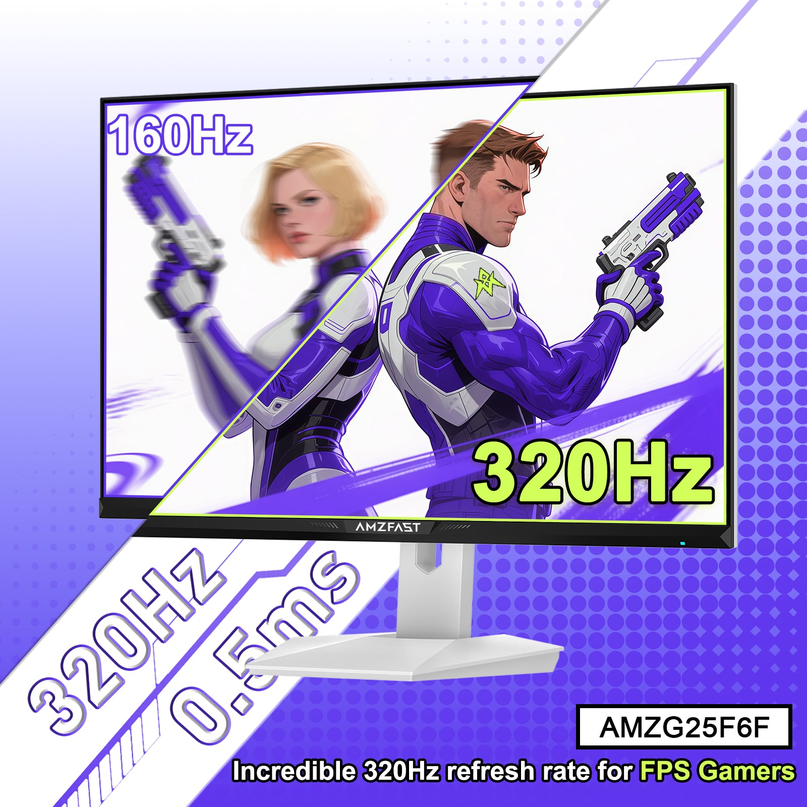 AMZG25F6F, 25" White Gaming Monitor 320Hz FHD Fast IPS