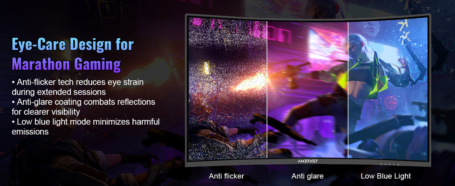 AMZFAST 32 inch Curved Gaming Monitor 180Hz QHD 2560x1440p 1ms