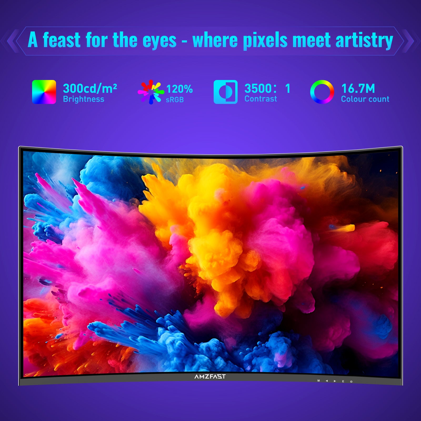 AMZFAST 32 inch Curved Gaming Monitor 180Hz QHD 2560x1440p 1ms