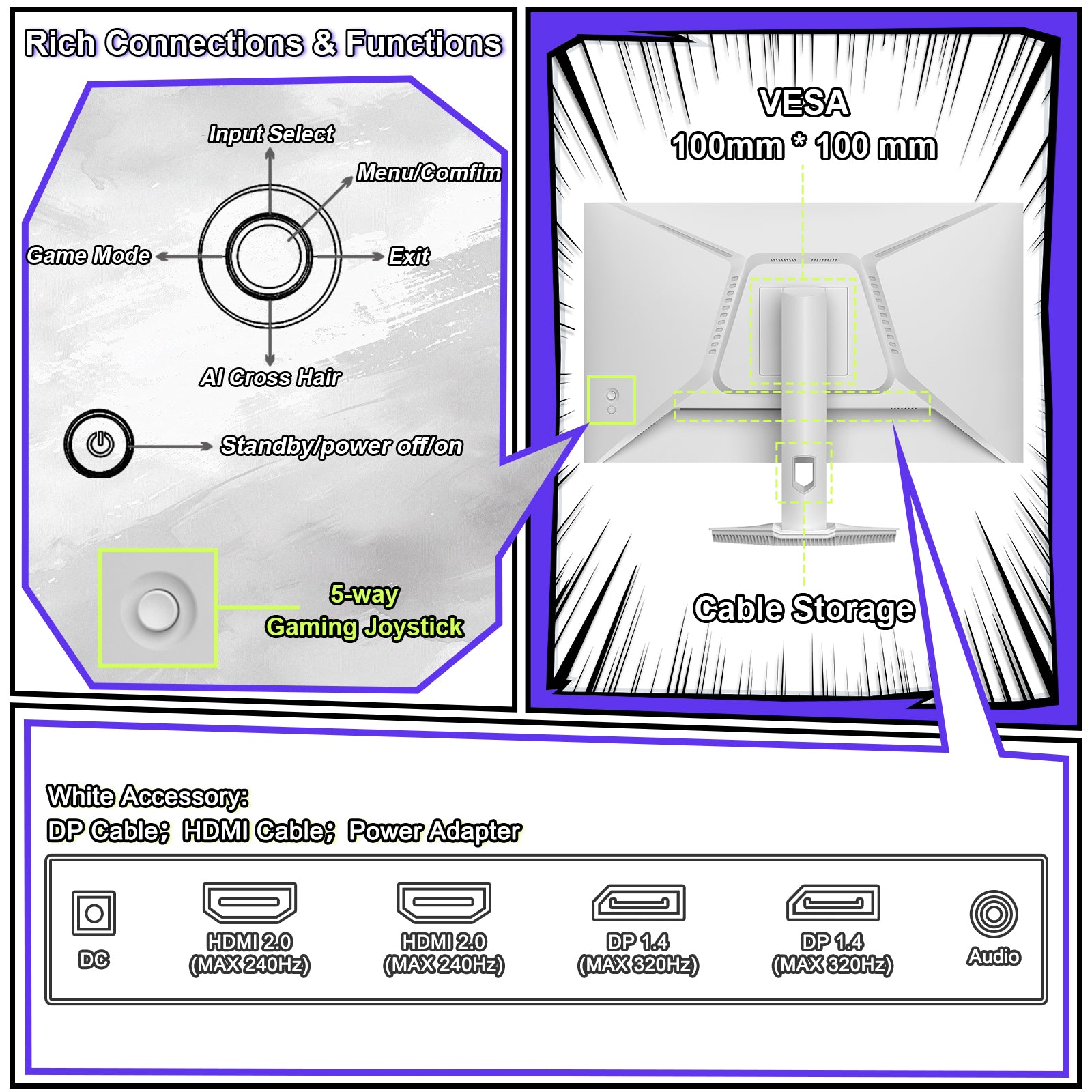 AMZG25F6F, 25" White Gaming Monitor 320Hz FHD Fast IPS