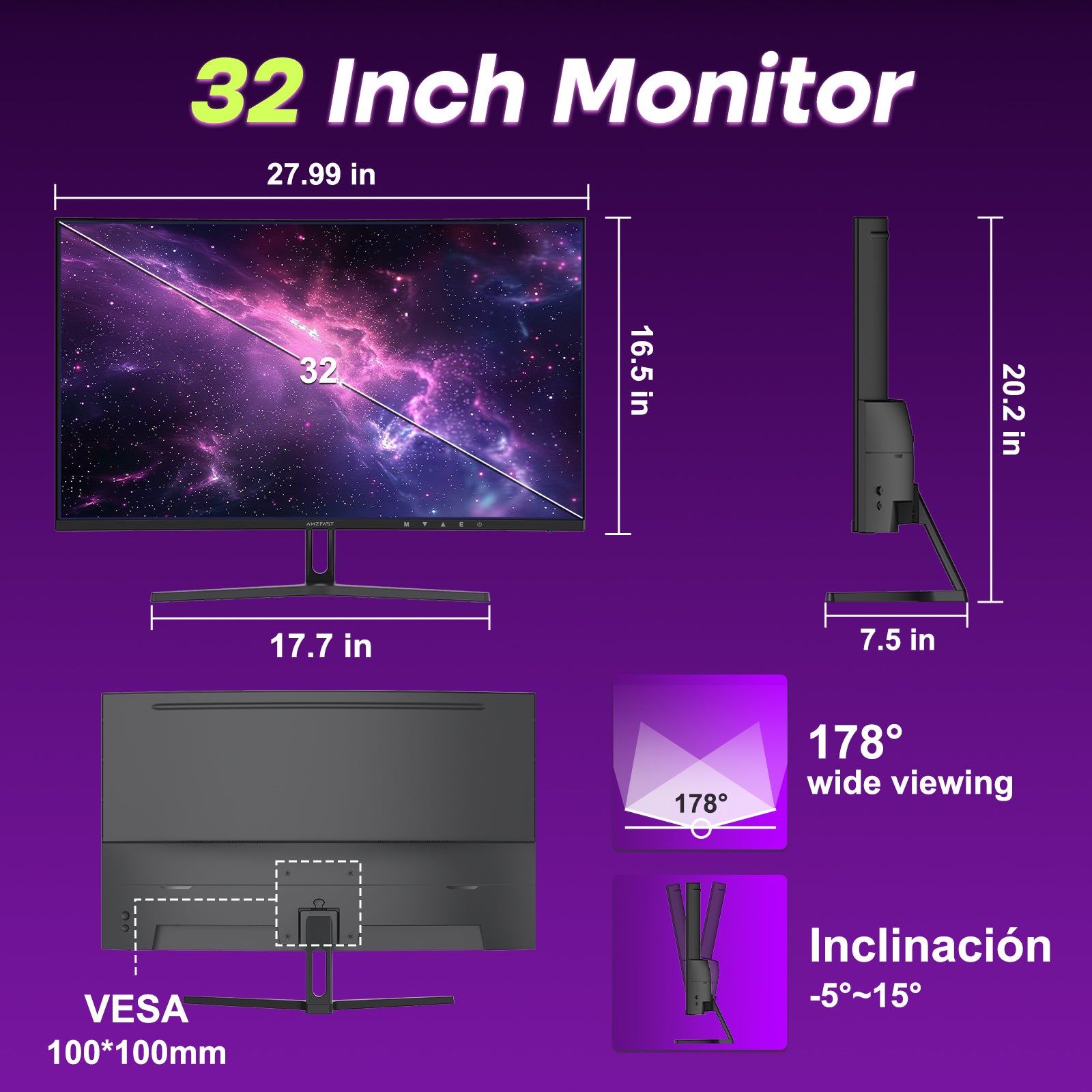 AMZFAST 34 inch Curved Gaming Monitor 180Hz QHD 2560x1440p 1ms