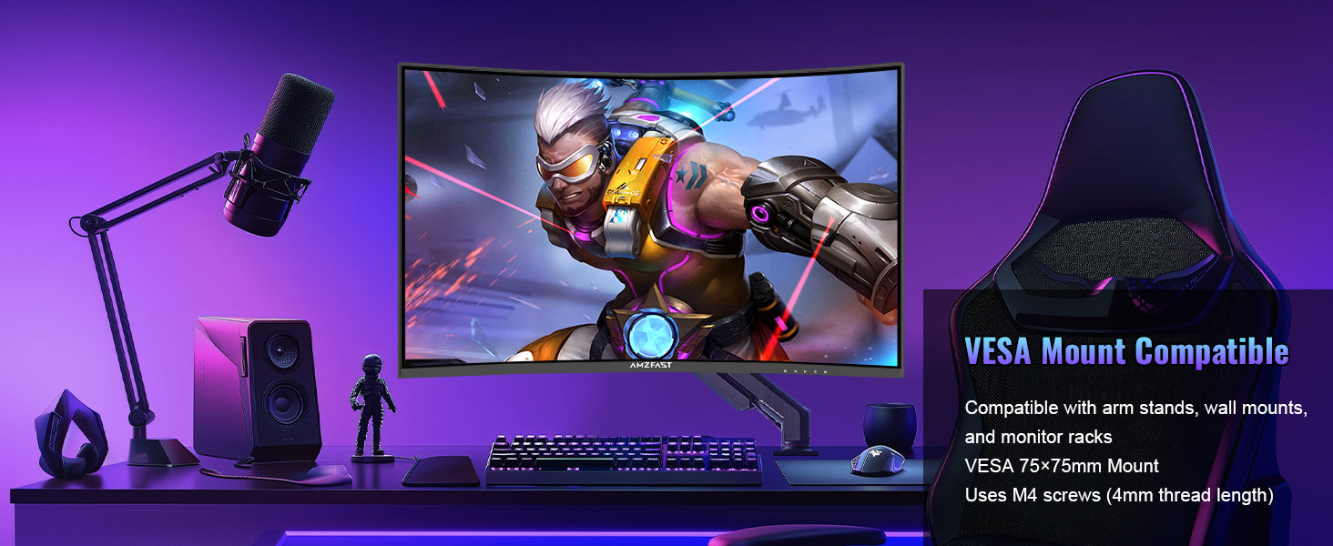 AMZFAST 32 inch Curved Gaming Monitor 180Hz QHD 2560x1440p 1ms