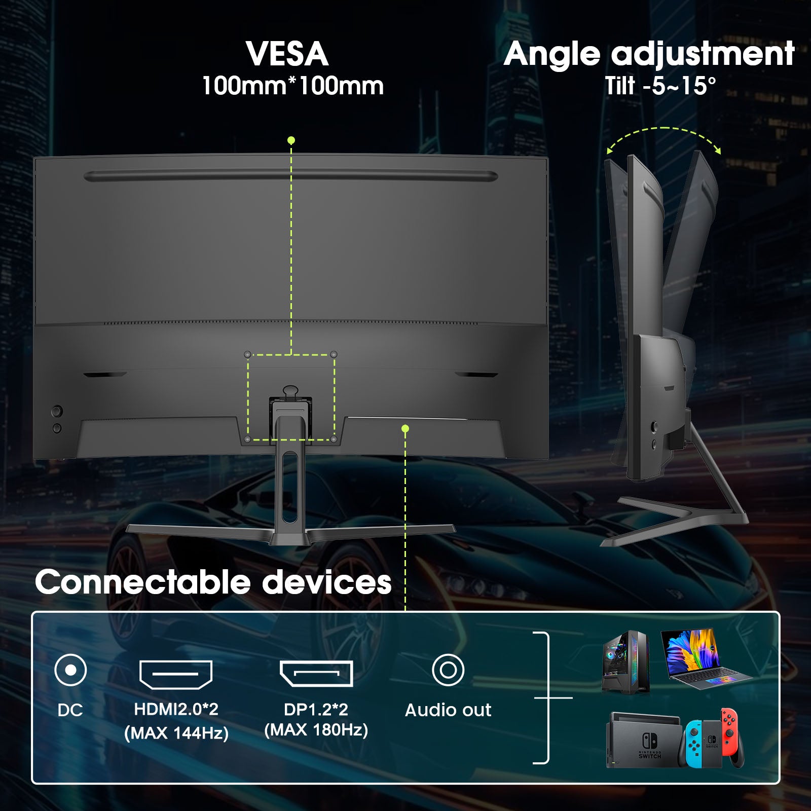 AMZG27C1Q, 27" Curved Gaming Monitor 180Hz QHD