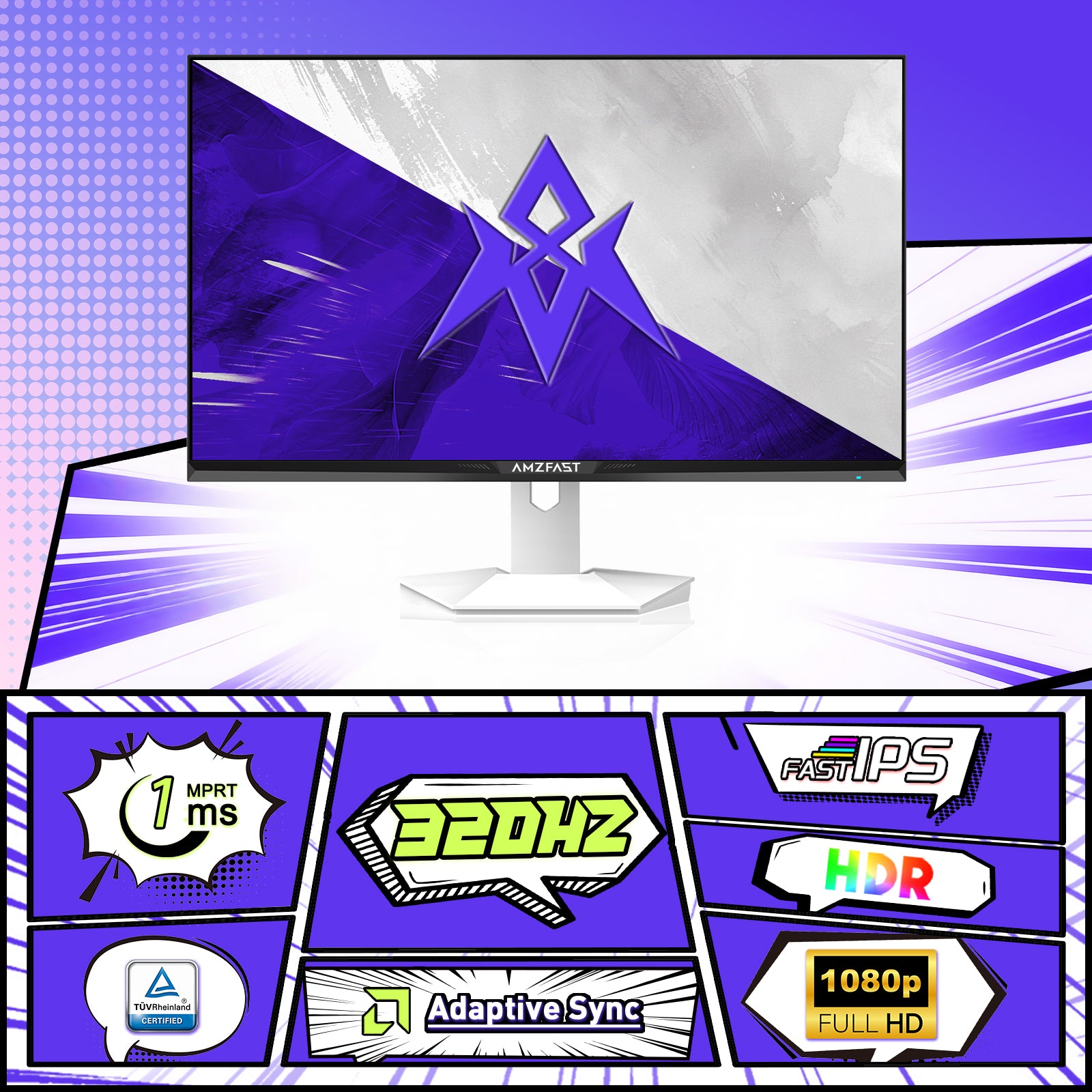 Amzfast 24.5インチ 320Hz ゲーミングモニター白 Fast IPS (1msMPRT /sRGB118%/320cd/m²) /Adaptive Sync対応 / HDMI2.0×2 DP1.4×2 低ブルーライト 無輝点保証 5年保証 ホワイト AMZG25F6F(HDMI+DP ケーブル付属) AMZFast 白 ゲーミングモニター 24.5インチ 320Hz Fast IPS 1ms(MPRT
