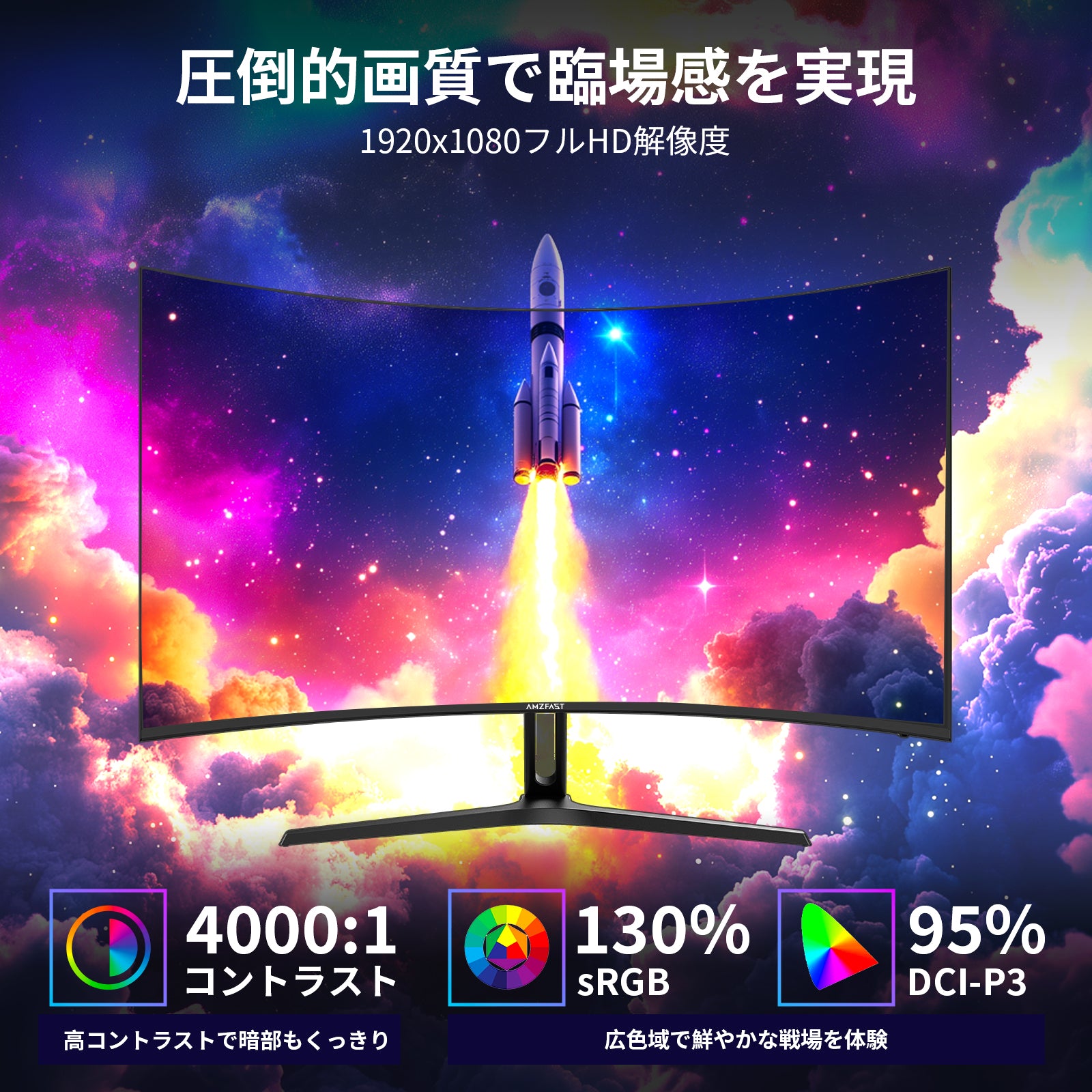 AMZG27C1 Pro 湾曲　ゲーミングモニター　27インチ AMZFast ゲーミングモニター 27インチ 曲面 240Hz 1ms(MPRT) 4000:1 高