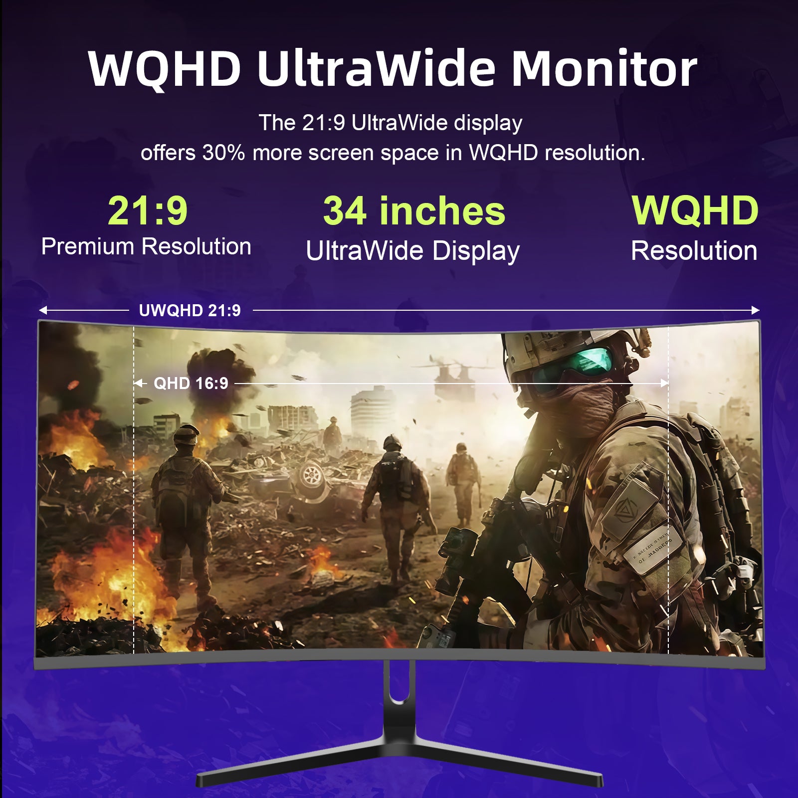 AMZFAST 34 inch Ultrawide Curved Gaming Monitor 165Hz UWQHD
