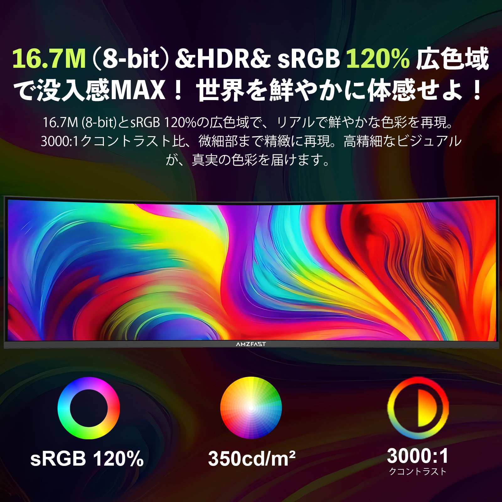 AMZFast 49インチ ゲーミングモニター 曲面 120Hz DQHD(5120x1440) 32