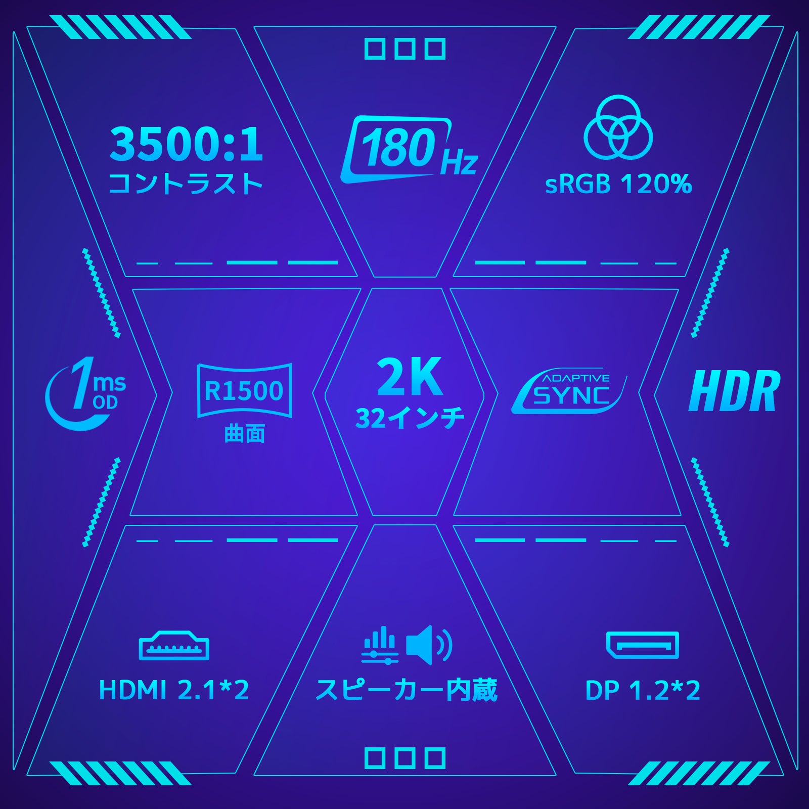 AMZFAST 32インチ ゲーミングモニター WQHD 180Hz AMZFast ゲーミングモニター 32インチ 曲面 180Hz HDR 低ブルーライト