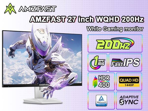 Amzfast 27ゲーミングモニター WQHD IPS 200Hz 1ms Amazon.com: Amzfast 27 Inch 1440P 200Hz/180Hz White Gaming Monitor