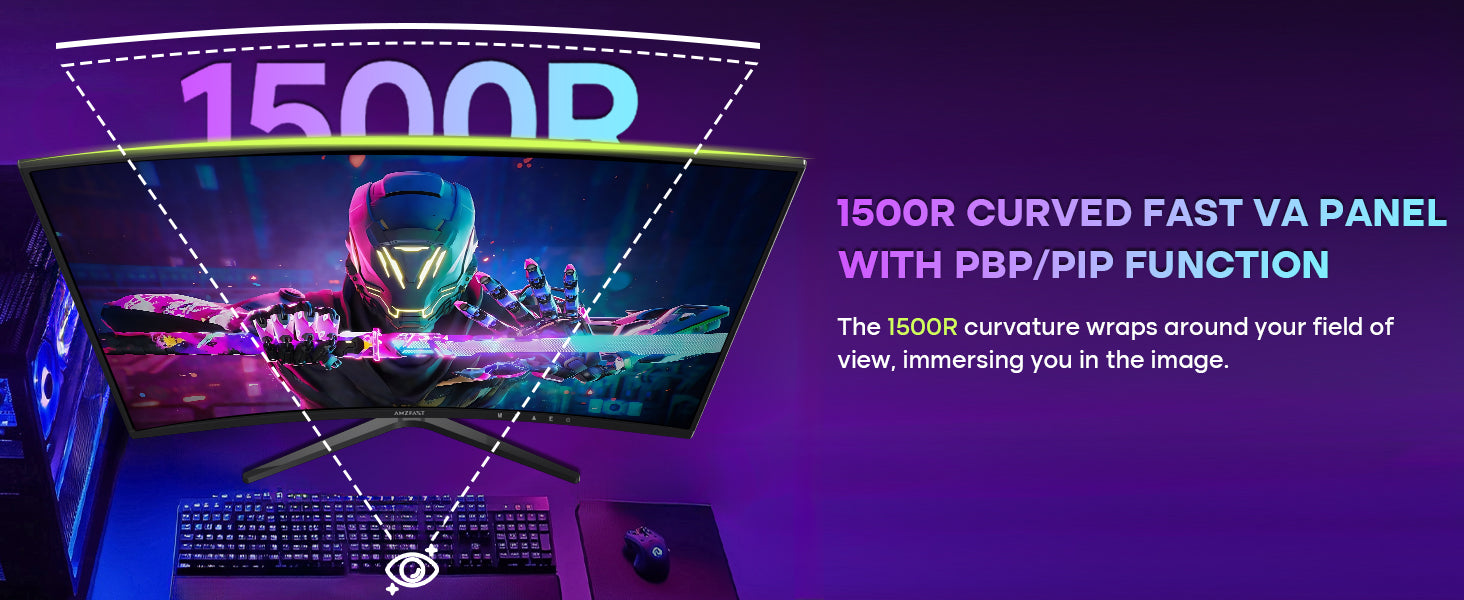 AMZFAST 34 inch Curved Gaming Monitor 180Hz QHD 2560x1440p 1ms