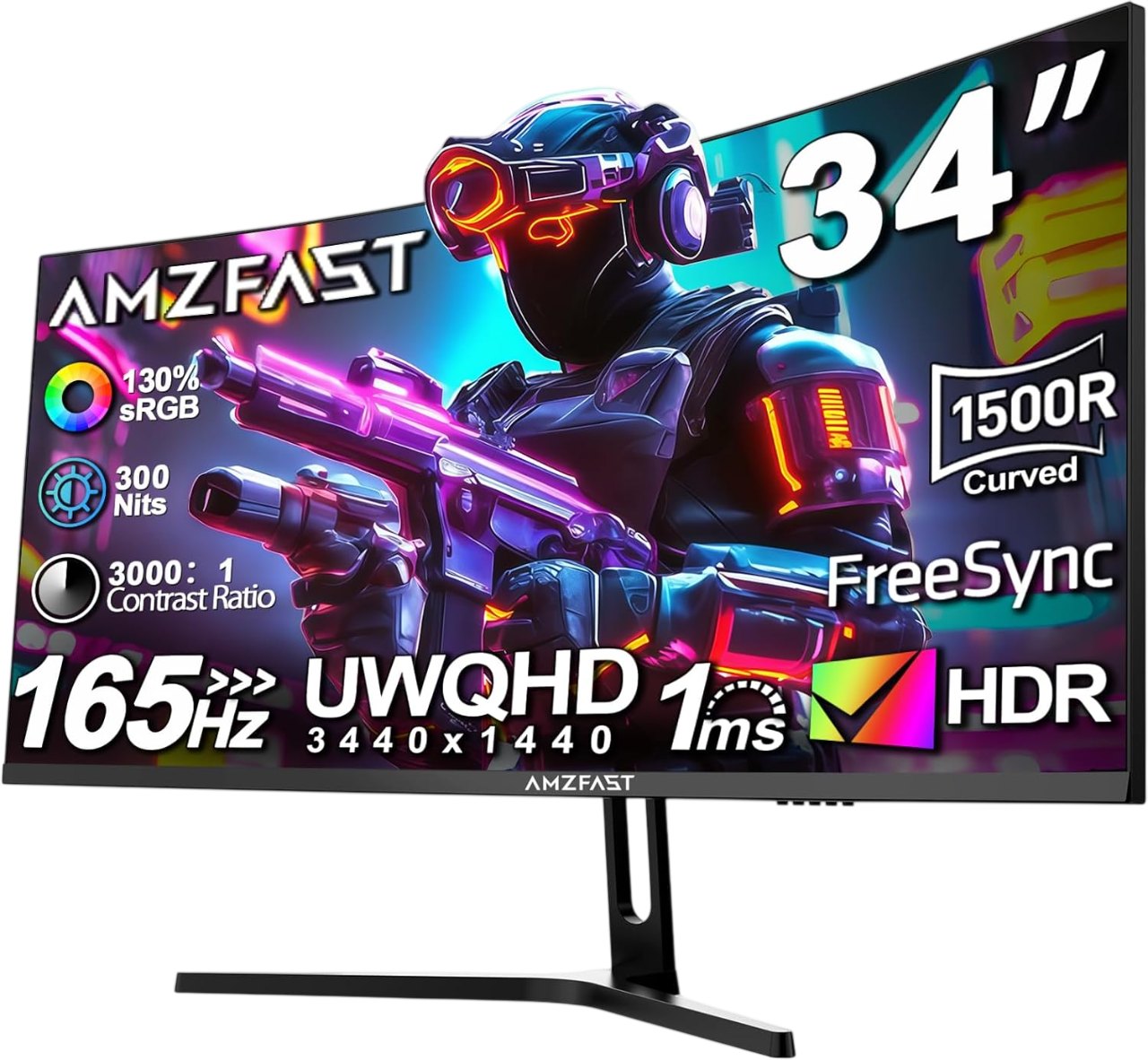 ‎AMZG34C5Q, 34 Zoll Ultrawide Curved Gaming Monitor 165Hz UWQHD
