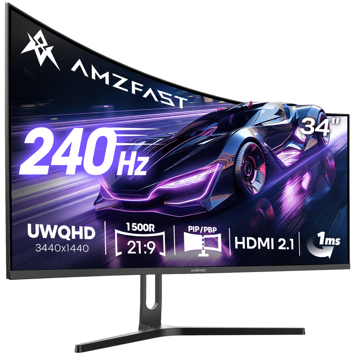 AMZFAST 34 inch Ultrawide Curved Gaming Monitor 240Hz UWQHD