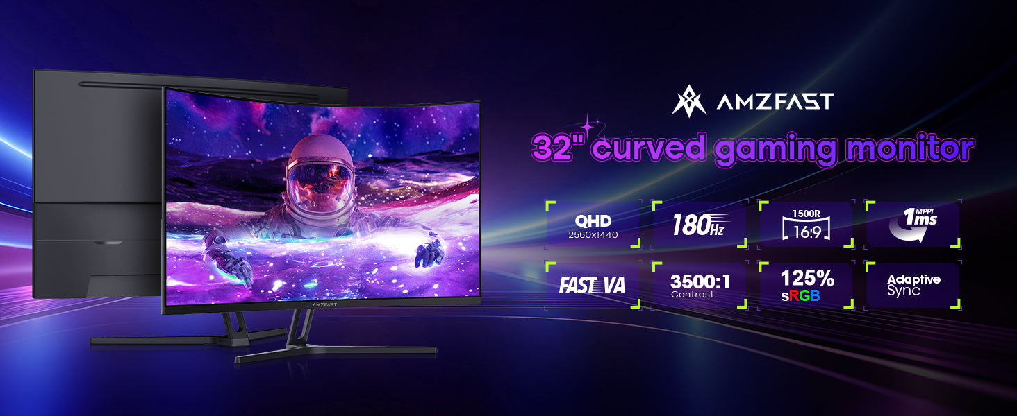 AMZFAST 32インチ 湾曲モニター AMZG32C1Q AMZFAST 34 inch Curved Gaming Monitor 180Hz QHD 2560x1440p 1ms