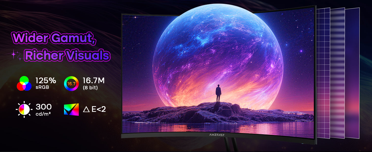 AMZFAST 34 inch Curved Gaming Monitor 180Hz QHD 2560x1440p 1ms