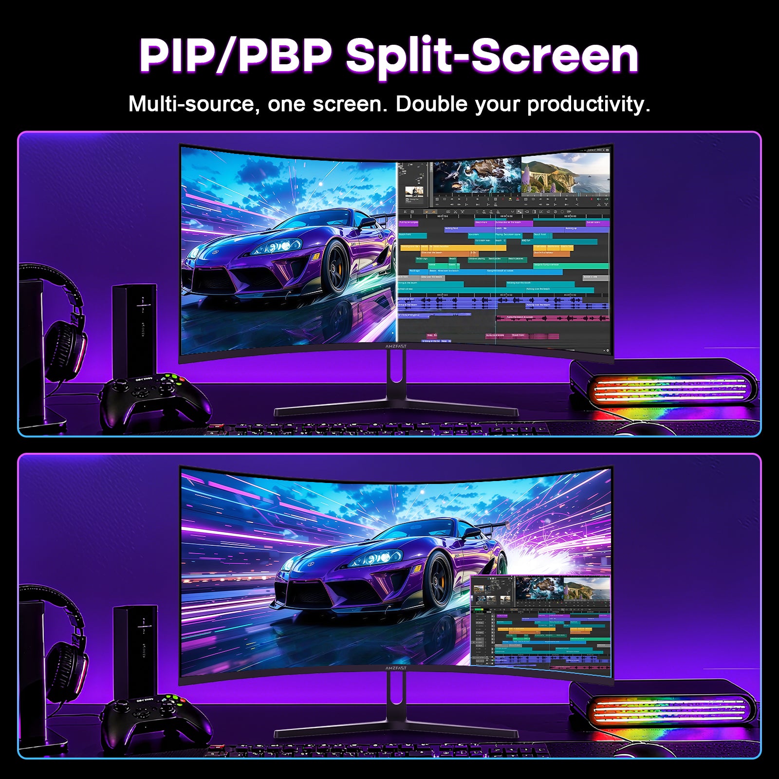 AMZFAST 34 inch Ultrawide Curved Gaming Monitor 240Hz UWQHD