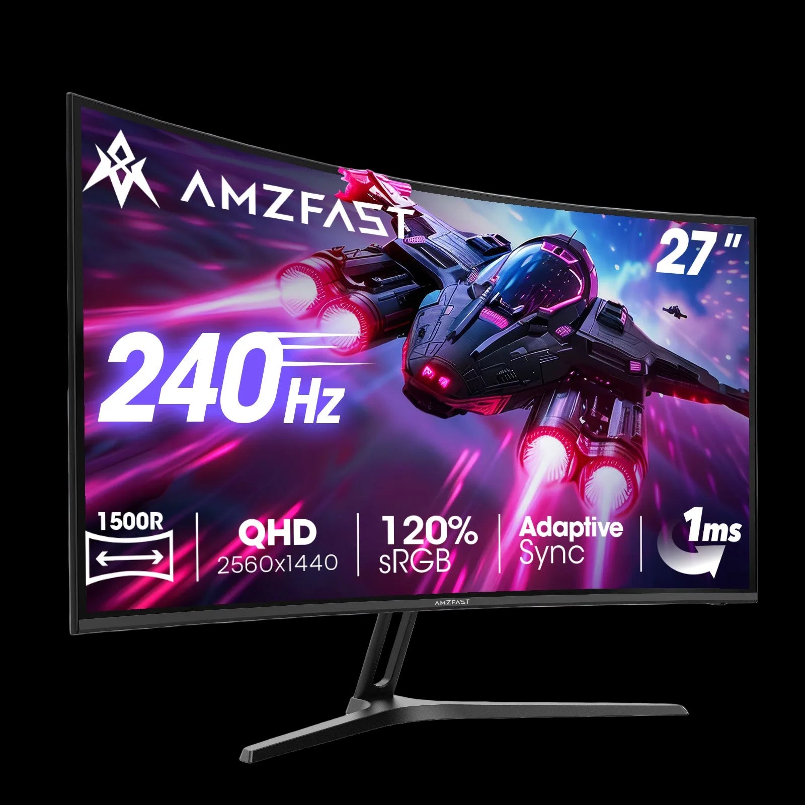 AMZFAST 27-inch Curved Gaming Monitor 240Hz WQHD 2560x1440 1ms