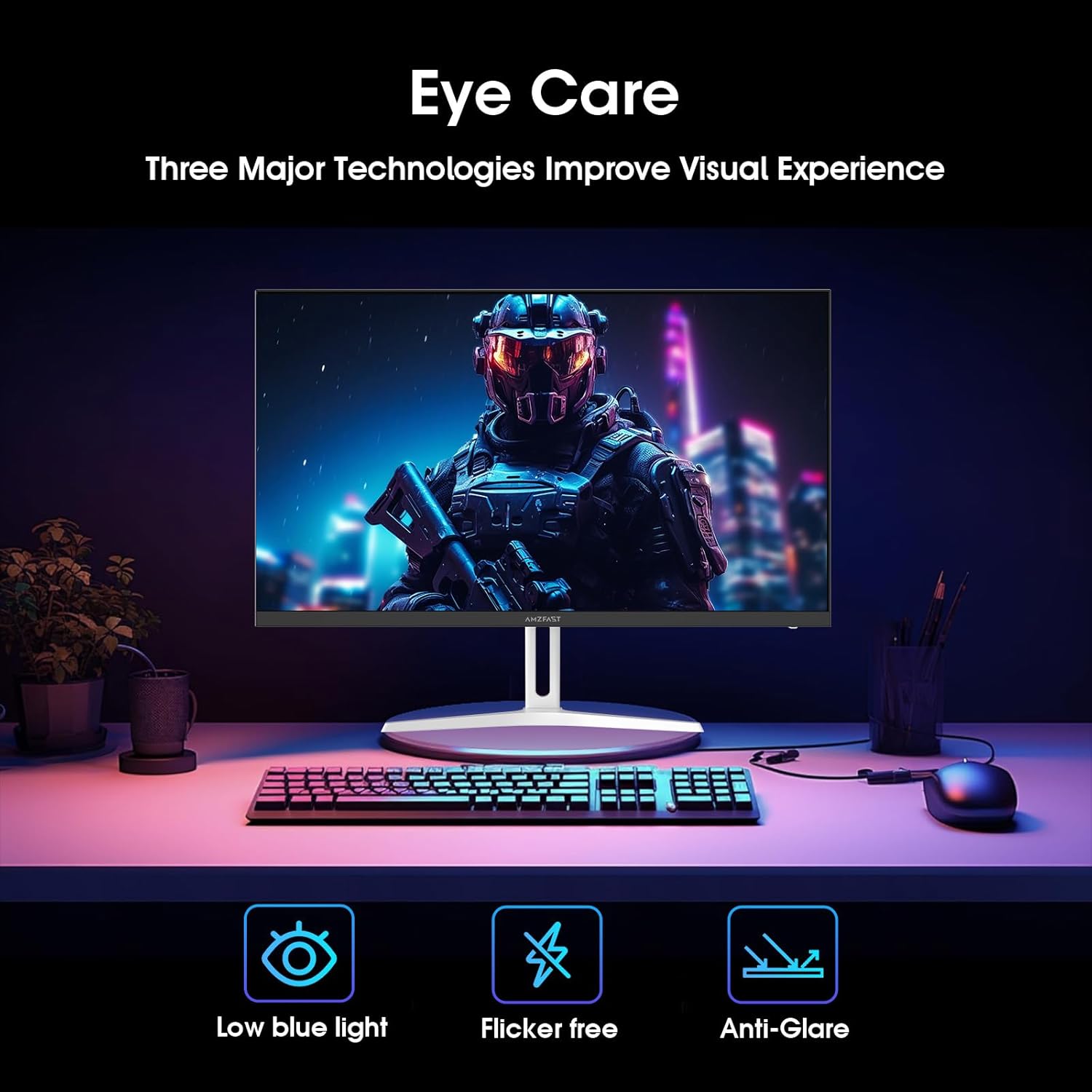 AMZFAST 24 Inch White Gaming Monitor 200Hz FHD Fast IPS 1ms MPRT