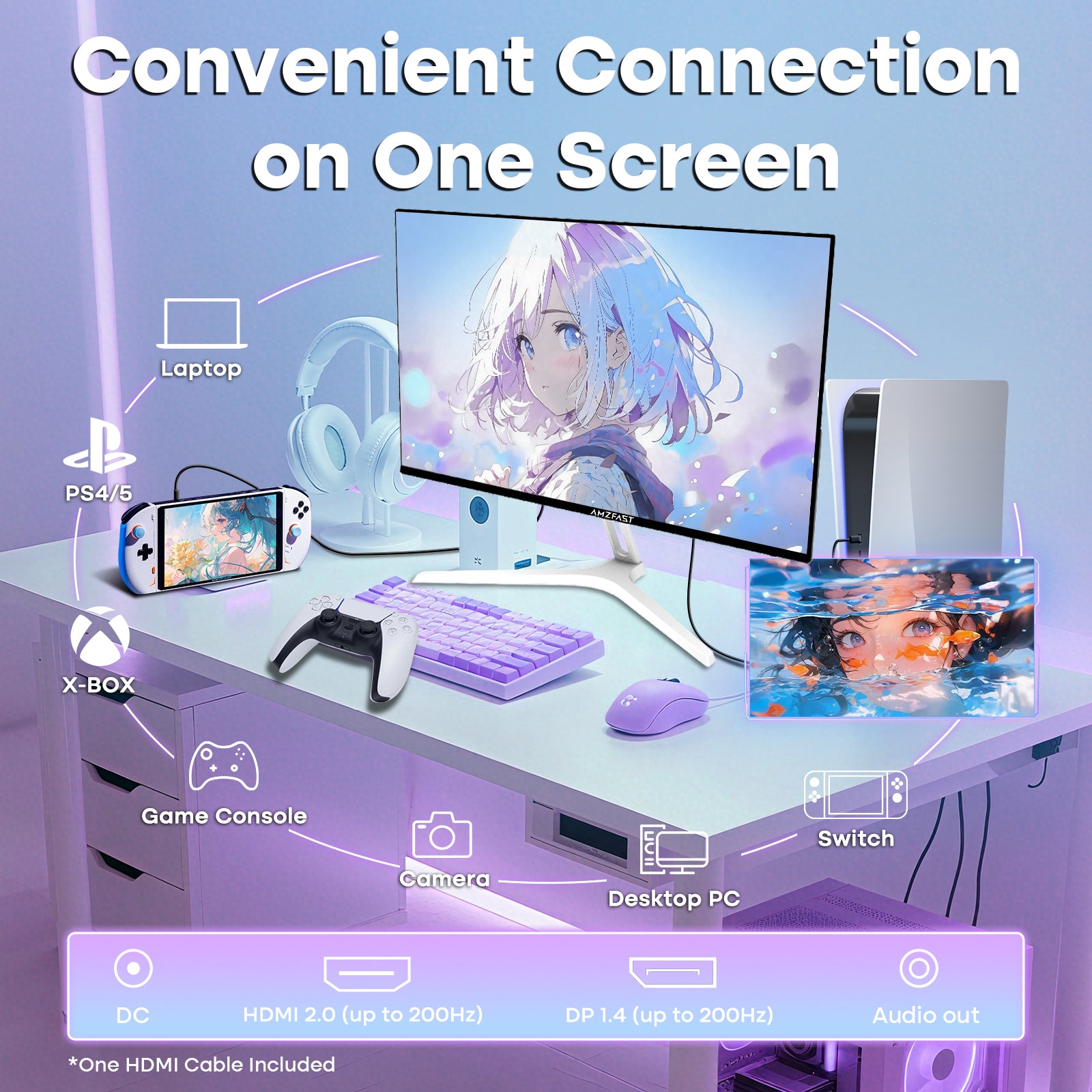 AMZG24X1W, 24" White Gaming Monitor 200Hz FHD