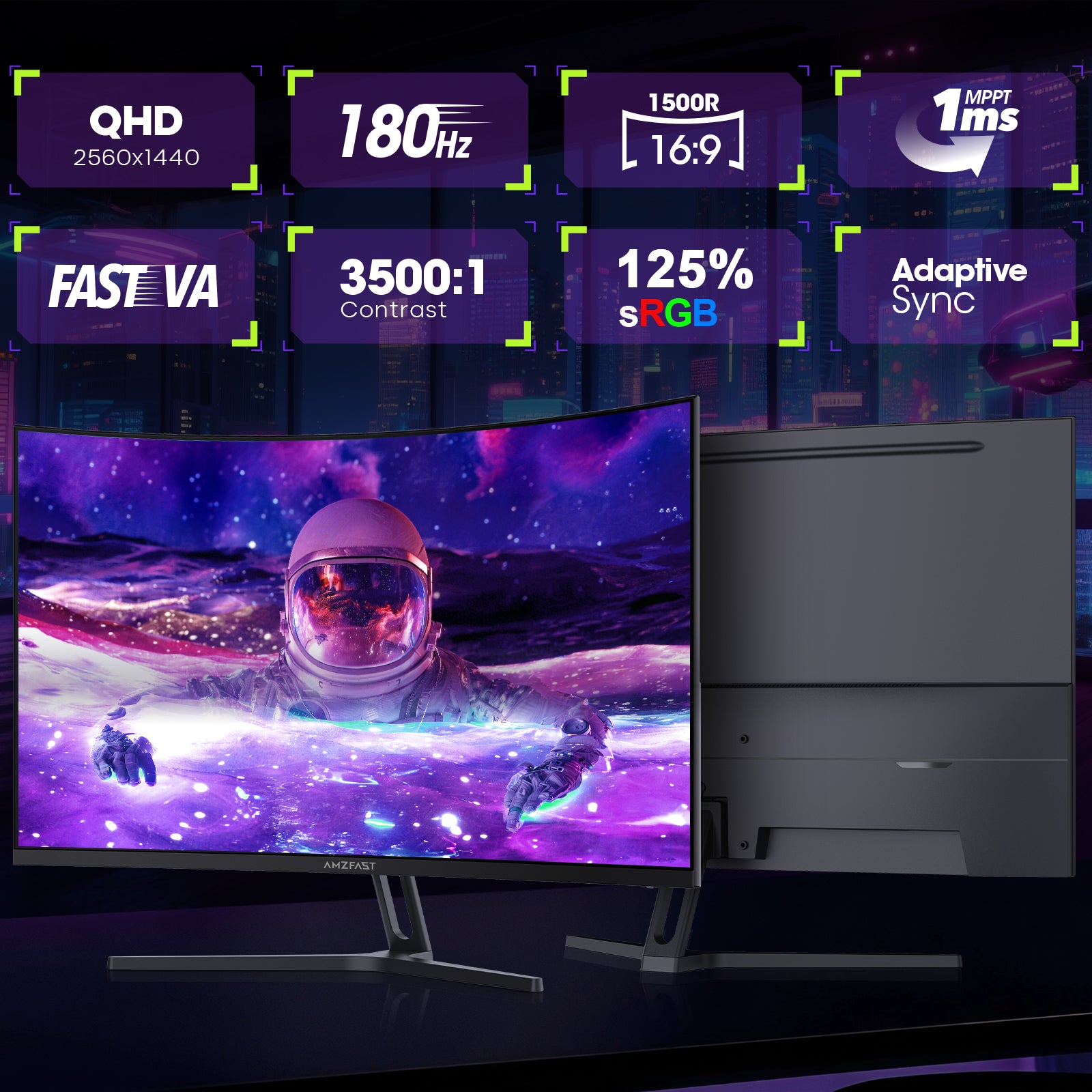 AMZFAST 34 inch Curved Gaming Monitor 180Hz QHD 2560x1440p 1ms