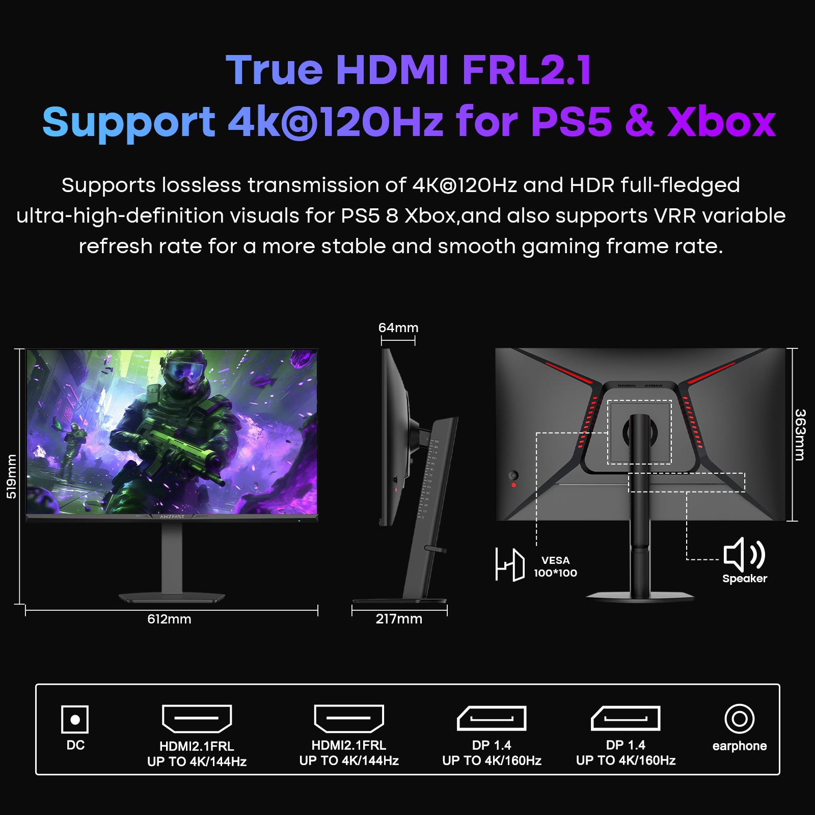 AMZG27F6U, 27" 4K Dual Mode Gaming Monitor - 160Hz UHD or 320Hz FHD